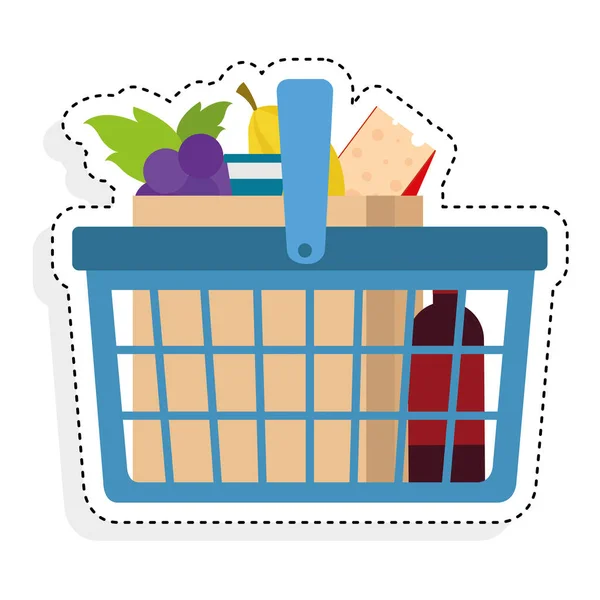 Sticker of a grocery shopping basket — Stock Vector