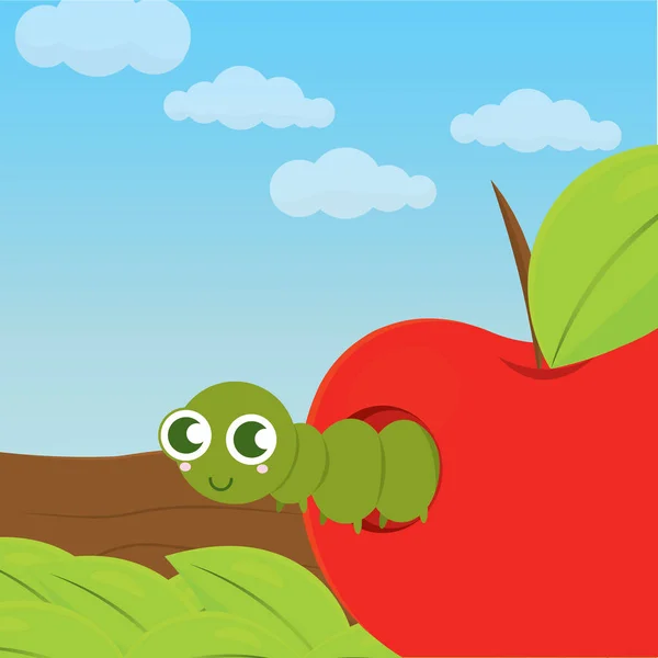 Mignon ver dans une pomme — Image vectorielle