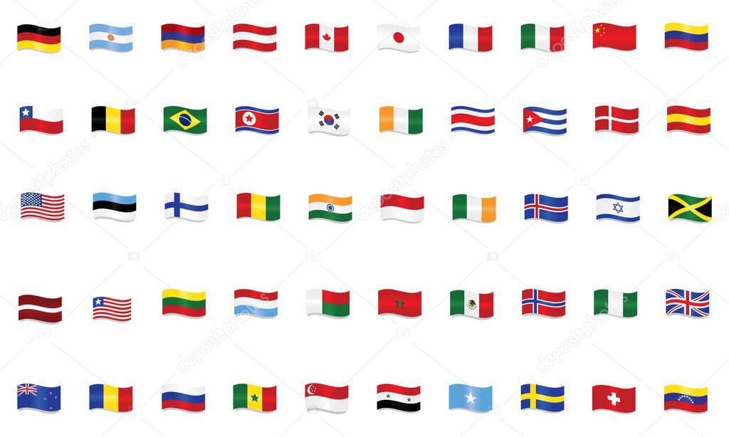Set of world flags waving