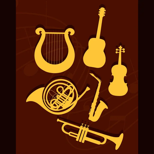 Silhouet van muziekinstrumenten — Stockvector