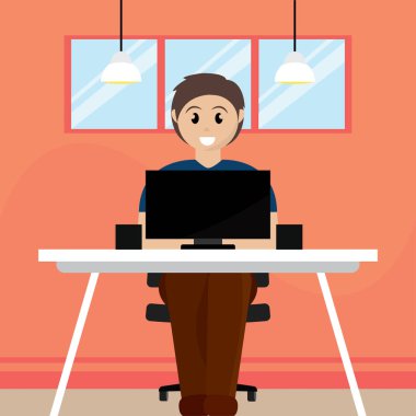 Adam evde çalışıyor.