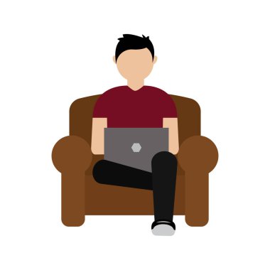 Adam evde çalışıyor.