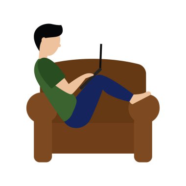 Adam evde çalışıyor.