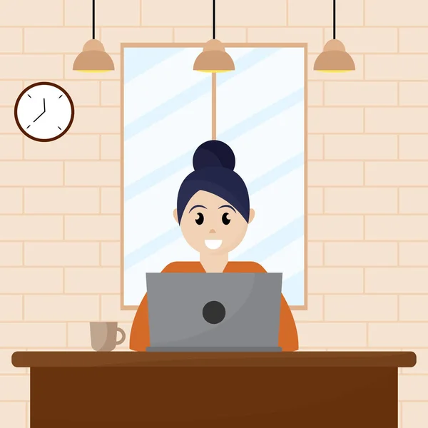 Mujer trabajando en casa — Vector de stock