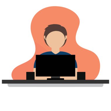 Adam evde çalışıyor.