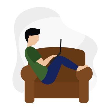 Adam evde çalışıyor.