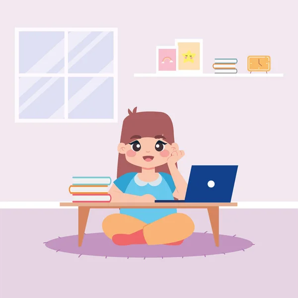 Girl studying in home — Stock Vector