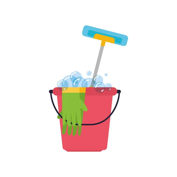 Bucket with gloves and mop — Stock Vector