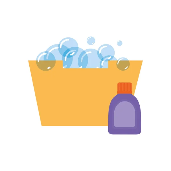 装有泡泡和肥皂瓶的篮子 — 图库矢量图片
