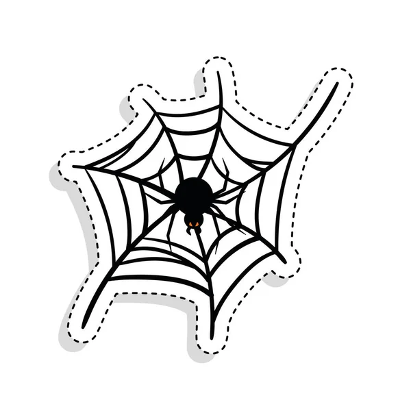 Pegatina de una araña aterradora sobre una telaraña — Archivo Imágenes Vectoriales