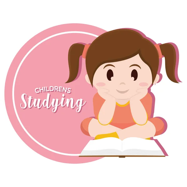 Isolato ragazza leggere bambini studiare — Vettoriale Stock
