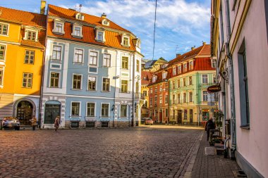 Riga, Letonya - geleneksel mimari, şehir manzarası.