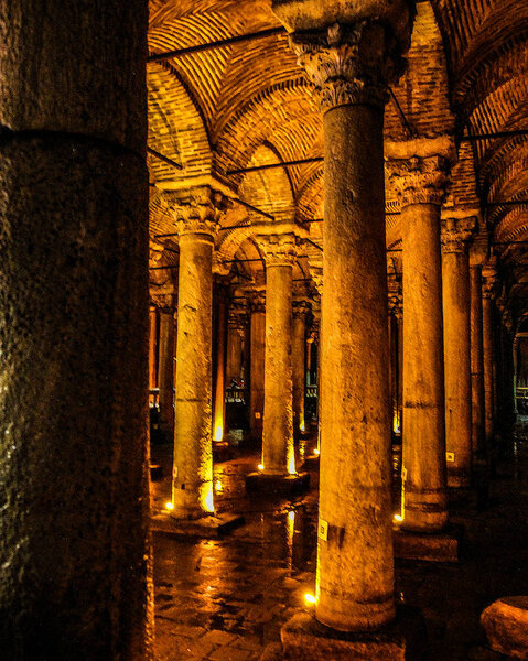 Istanbul, Turkey - summer - famous architecture, interior details, decor. Underground Basilica Cistern