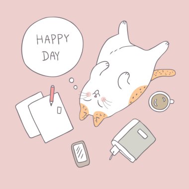 Çizgi film sevimli sevimli kedi uyku vektörü.