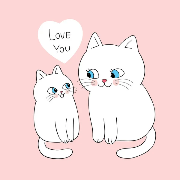 Dessin Animé Mignon Chat Blanc Maman Bébé Chat Disent Que — Image vectorielle