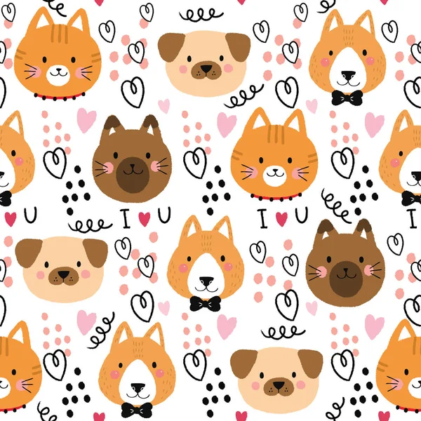 Cartoon cute sweet doodle cats and dogs seamless pattern vector.