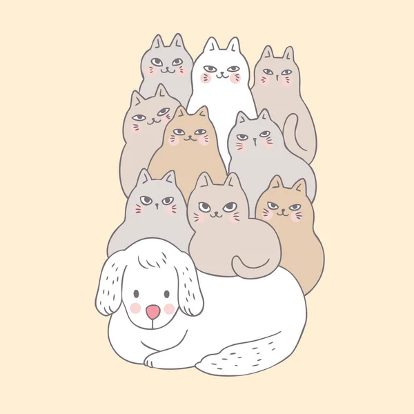 漫画の白いかわいい犬と猫ベクトル — ストックベクタ