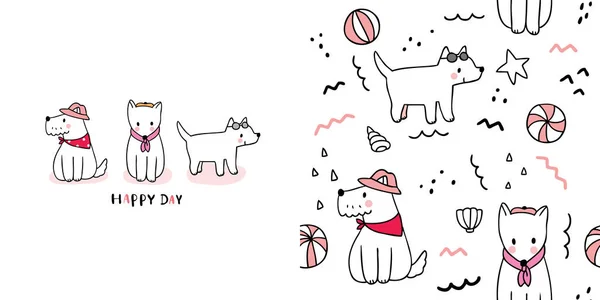 Мультфильм Милых Летних Забавных Собаках — стоковый вектор