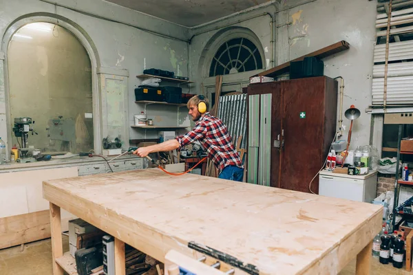 Carpenter Work His Workshop — Stock Photo, Image