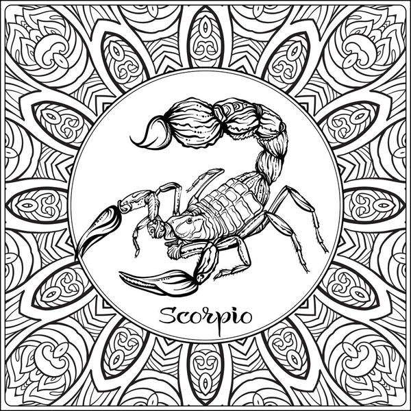 stock vector Decorative zodiac sign on pattern background.