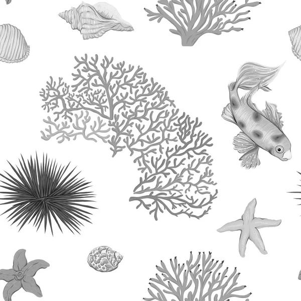 Moře světu bezešvé pattern, pozadí s rybami — Stockový vektor