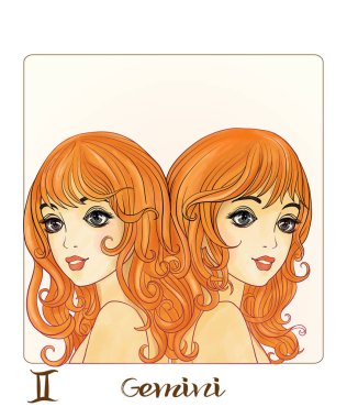 İkizler. Zodyak işaretleri şeklinde güzel bir genç kız.