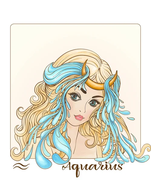 Aquarius. A young beautiful girl In the form of one of the signs of the zodiac. — Stock Vector