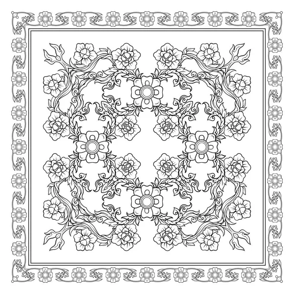Квадратный узор с декоративными элементами очертаний традиционных — стоковый вектор