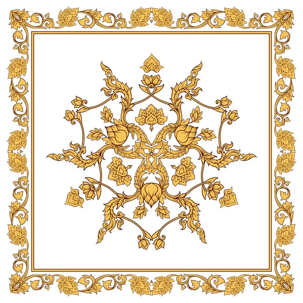 Patrón cuadrado con elementos de contorno decorativos de tradicional — Archivo Imágenes Vectoriales