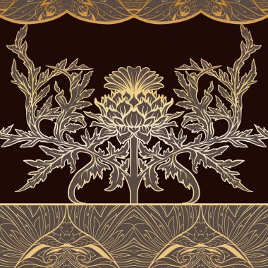  Thistle çiçek, arka planda art nouveau tarzında, vintage, eski, retro tarzı ile Seamless modeli.