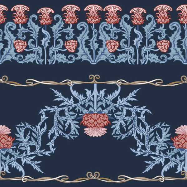 Motif sans couture avec fleur de chardon, fond de style art nouveau, vintage, vieux, style rétro . — Image vectorielle