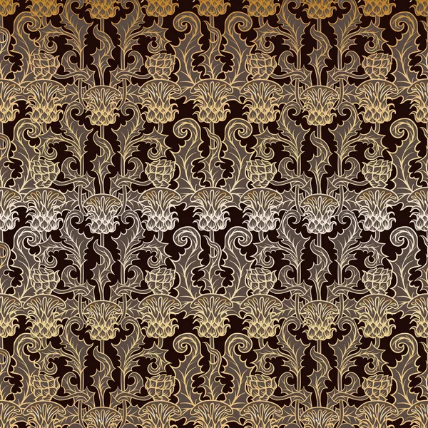 Seamless pattern with thistle flower, background in  art nouveau style, vintage, old, retro style. — Stock Vector