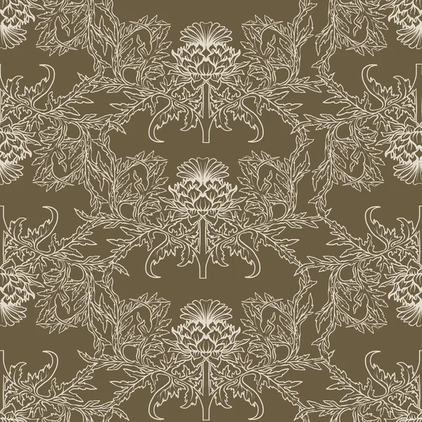 Seamless pattern with thistle flower, background in  art nouveau style, vintage, old, retro style. — Stock Vector