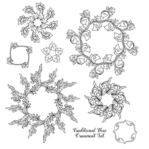 Conjunto de elementos decorativos esquemáticos del ornamento tradicional tailandés . — Archivo Imágenes Vectoriales