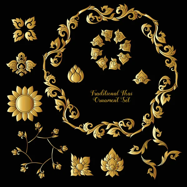 Set van gouden decoratieve elementen van traditionele Thaise ornament. — Stockvector