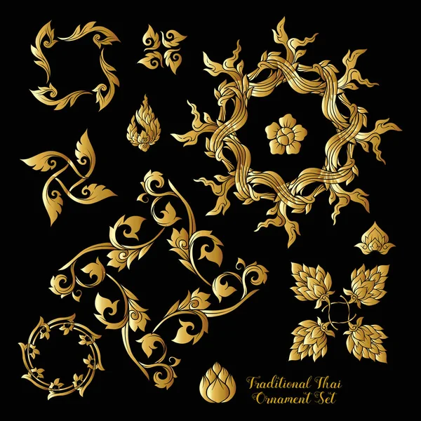Zestaw gold elementy dekoracyjne tradycyjne tajskie ornament. — Wektor stockowy