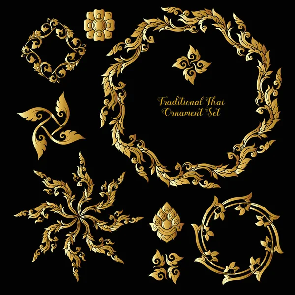 Conjunto de elementos decorativos dorados del ornamento tradicional tailandés . — Vector de stock