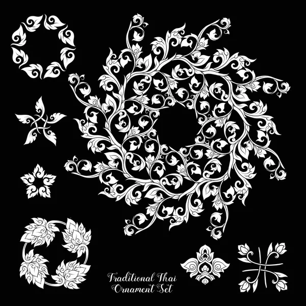 Conjunto de elementos decorativos del ornamento tradicional tailandés . — Vector de stock