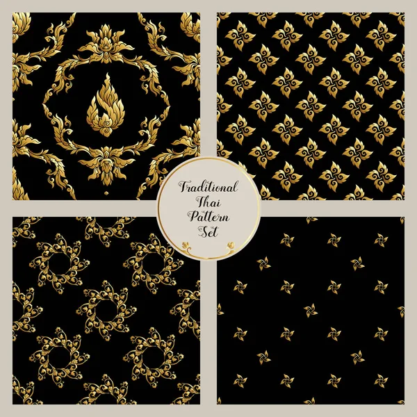 Conjunto de patrón sin costura con elementos decorativos dorados de traditi — Vector de stock