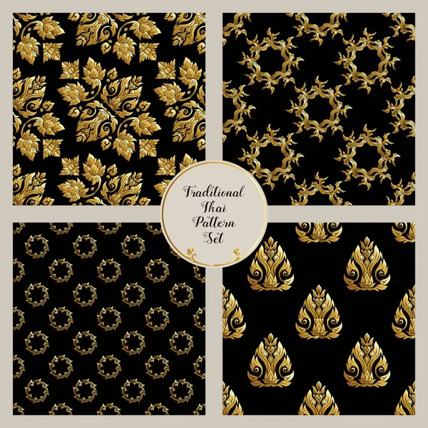Conjunto de padrão sem costura com elementos decorativos de ouro de traditi — Vetor de Stock