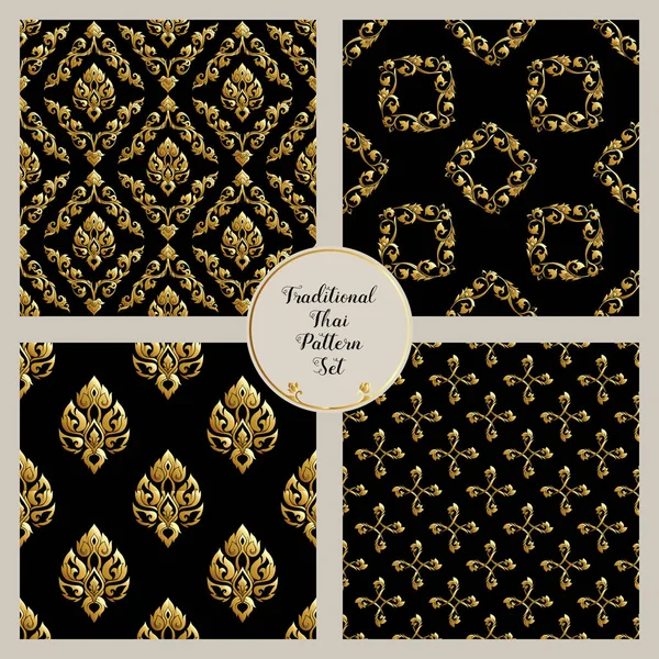 Conjunto de patrón sin costura con elementos decorativos dorados de traditi — Archivo Imágenes Vectoriales