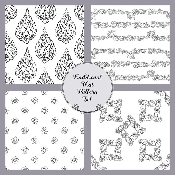 Set of seamless pattern with outline decorative elements of trad — Stock Vector