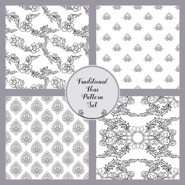 Set of seamless pattern with outline decorative elements of trad — Stock Vector