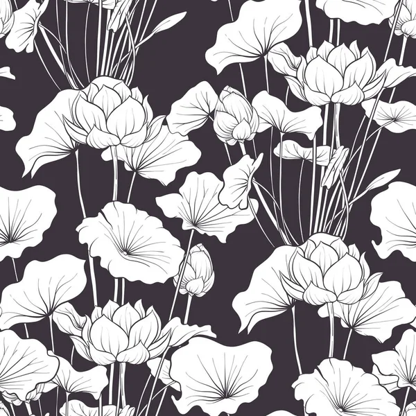 Modèle sans couture, fond avec fleur de lotus. Poussière botanique — Image vectorielle