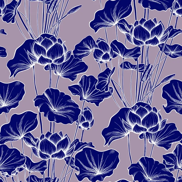 Seamless mönster, bakgrund med lotusblomma. Botaniska illust — Stock vektor