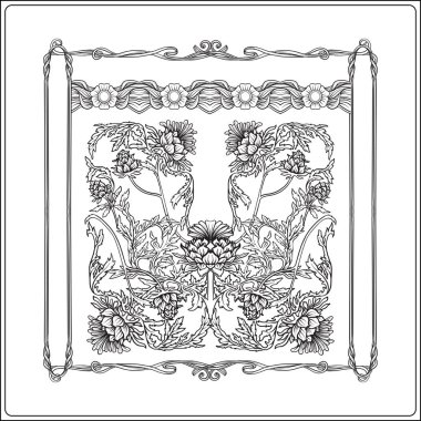 Çerçeve thistle ile art nouveau tarzında. Anahat çizme.