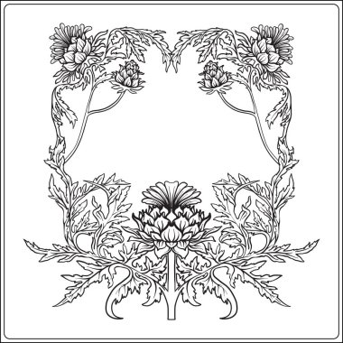 Çerçeve thistle ile art nouveau tarzında. Anahat çizme.