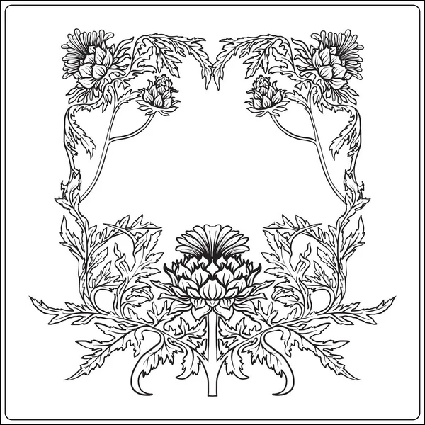Çerçeve thistle ile art nouveau tarzında. Anahat çizme.