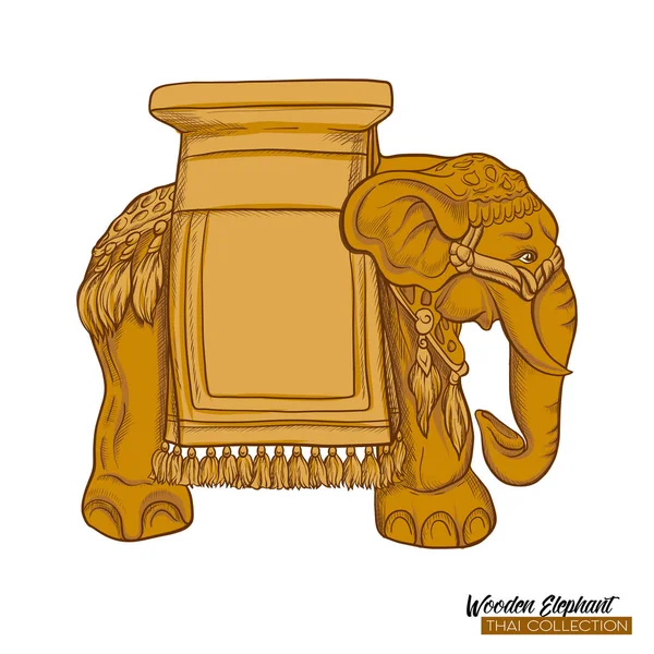 Traditionele Thaise souvenir - houten olifant. Stock Illustratie. — Stockvector