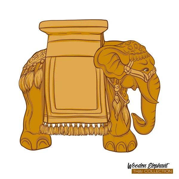 Traditionele Thaise souvenir - houten olifant. Stock Illustratie. — Stockvector
